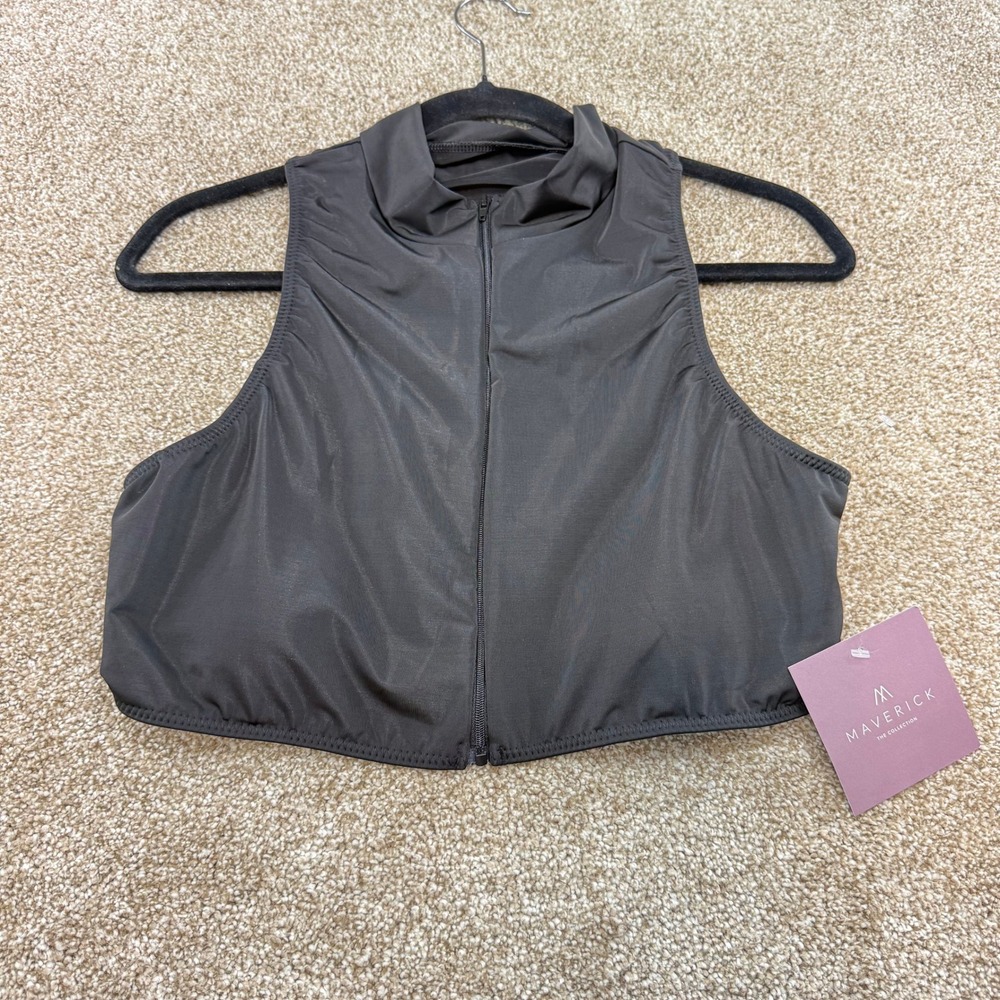 Maverick The Collection Black Zip Front Mock Neck Racerback Crop Top 4XL NEW